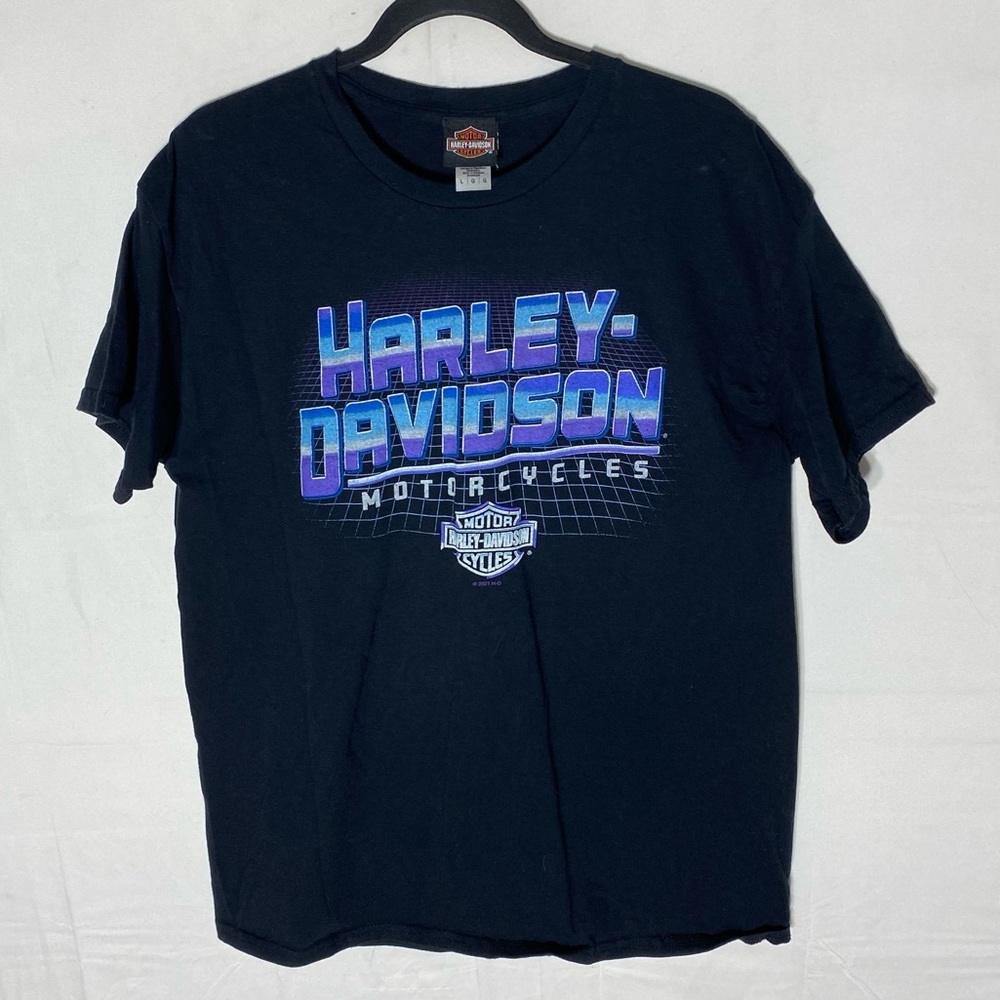 Harley-Davidson Edmonton Alberta Canada Black Blue Purple Graphic T-Shirt L - Picture 13 of 13